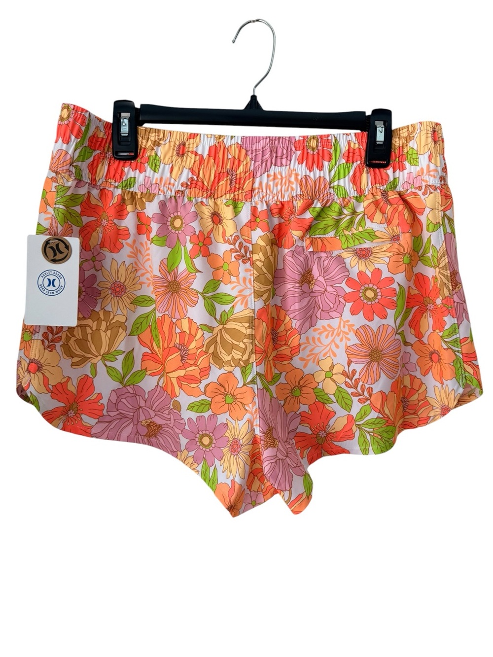 Hurley Floral Print Women's Athletic /Swim Shorts in Orange Pink Green XL - Picture 2 of 6